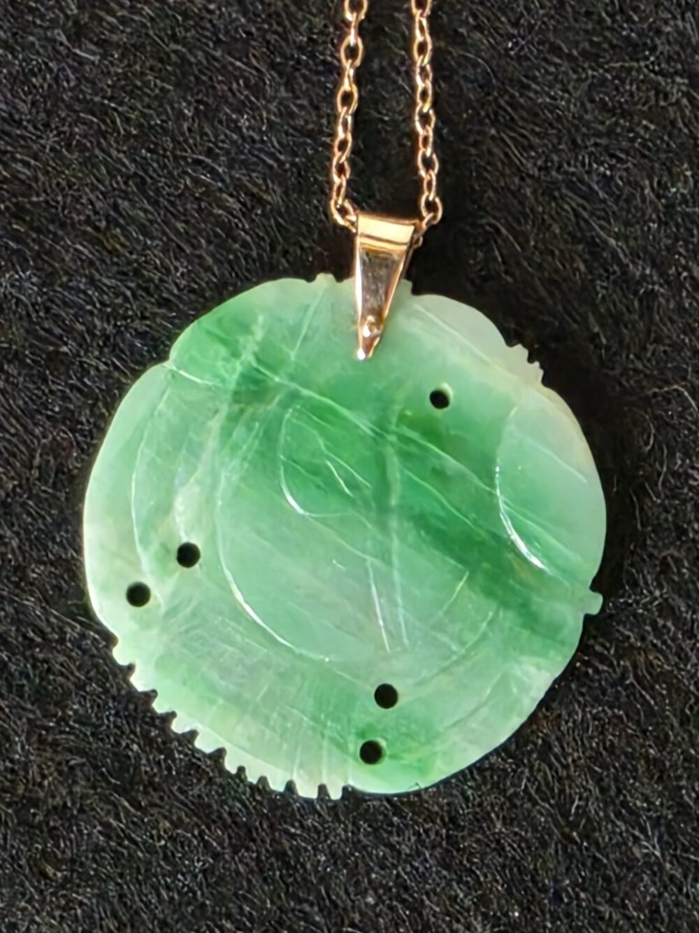 Elegant Vintage 10K Solid Gold Natural Jade Phoenix Pendant Necklace
